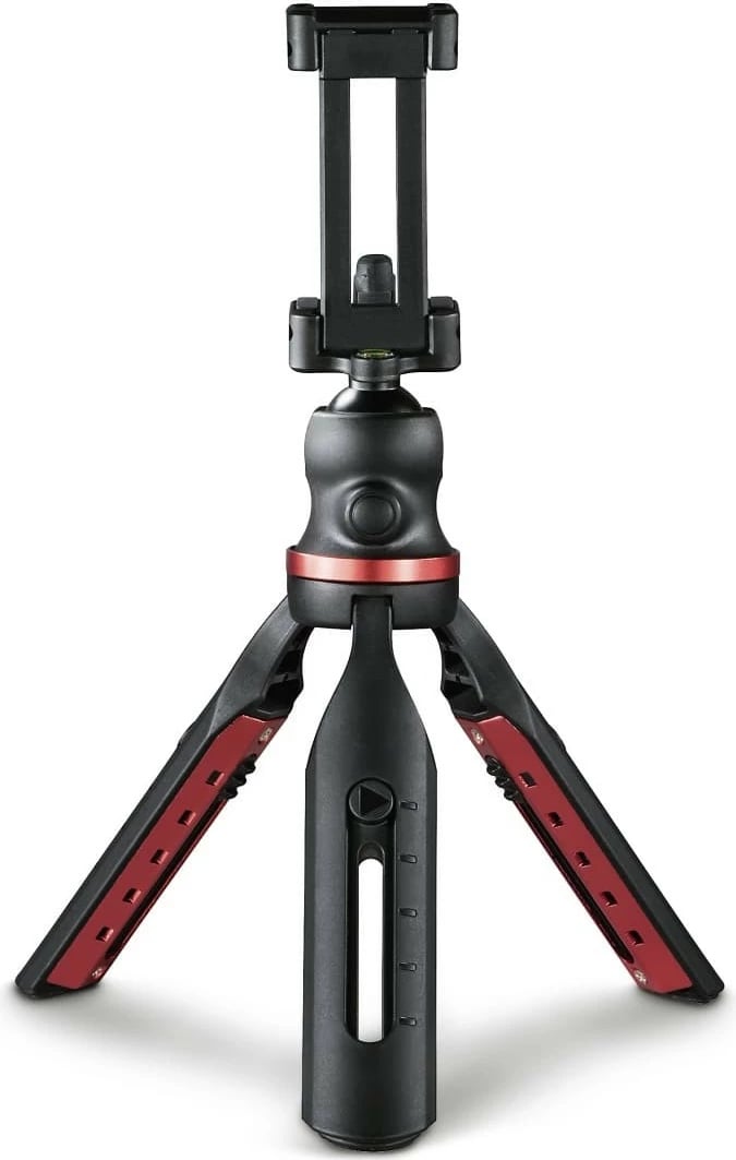 Tripod tavoline Hama 4630, për smartphone dhe kamera, 19 cm, i zi me të kuqe