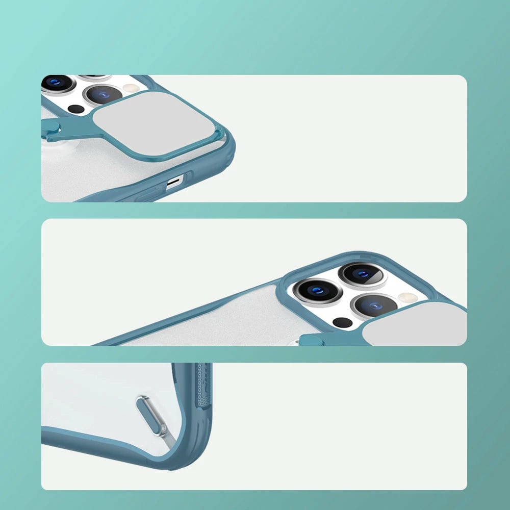 Mbështjellës Nillkin Cyclops Case për iPhone 13 Pro Max, me kapak kamere dhe mbajtëse, i zi