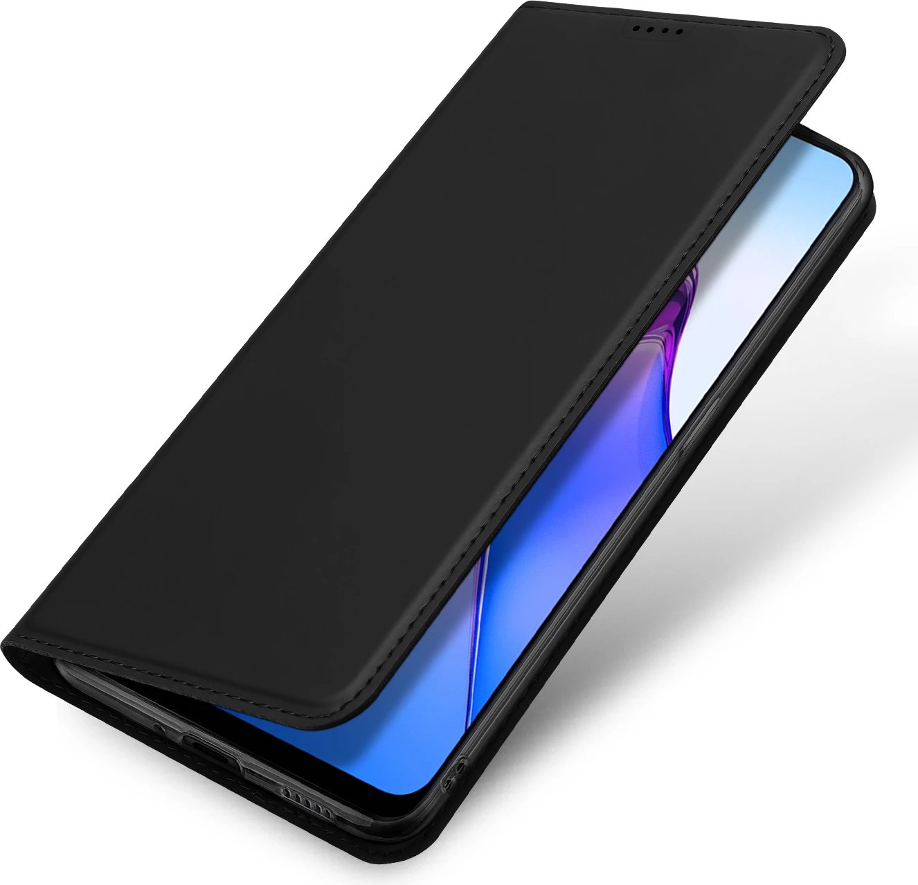 Mbështjellës Dux Ducis Skin Pro për Oppo Reno 8, me kapak, xhep kartelash dhe qëndrim, i zi