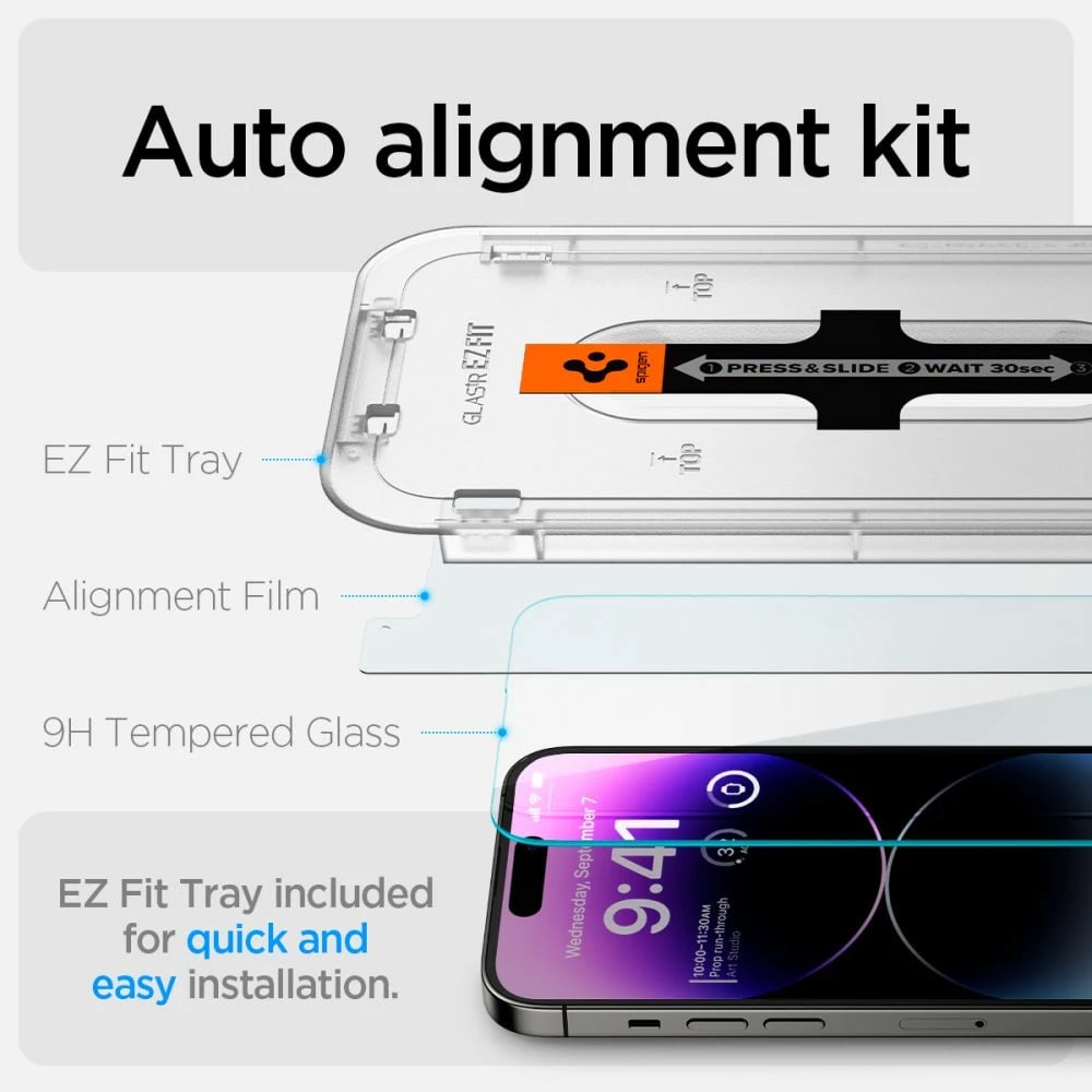 Xham i temperuar Spigen Glas.tR EZ Fit për iPhone 14 Pro, 2 copë