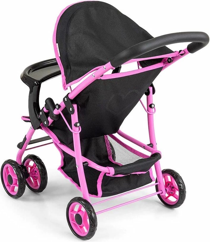 Karrocë lodër për kukulla, Milly Mally, Kate Prestige, për kukulla deri 50 cm, me tendë palosëse, tabaka ushqimi dhe rrota rrotulluese, e zezë