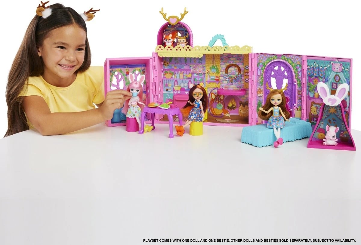 Set lodër shtëpi Enchantimals Mattel HXL53 me mobilje dhe aksesorë, shumëngjyrësh