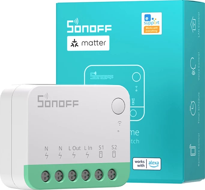 Switch smart Sonoff MINIR4M, Matter, Wi-Fi, i bardhë