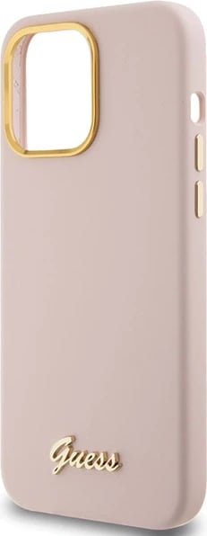 Mbështjellës Guess Silicone Script Metal Logo & Frame për iPhone 15 Pro, Rozë