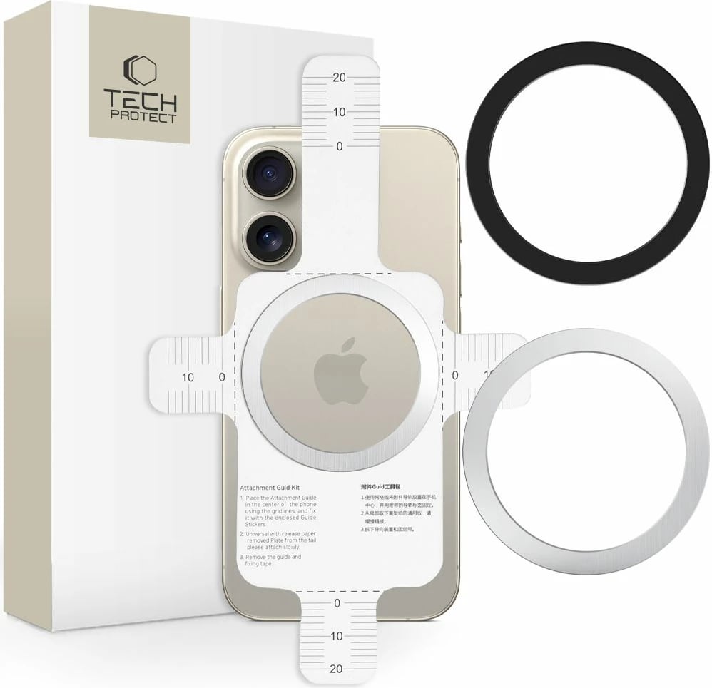 Unazë magnetike 2n1 Tech-Protect MMP-110 me MagSafe, argjendtë-e zezë, set prej 2 copë