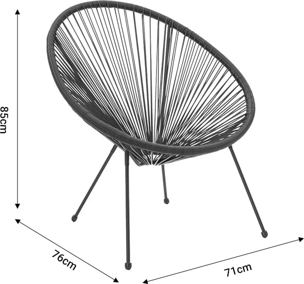 Set Acapulco set prej 3 copash, metal i zi, rattan i zi, xham D50X50cm