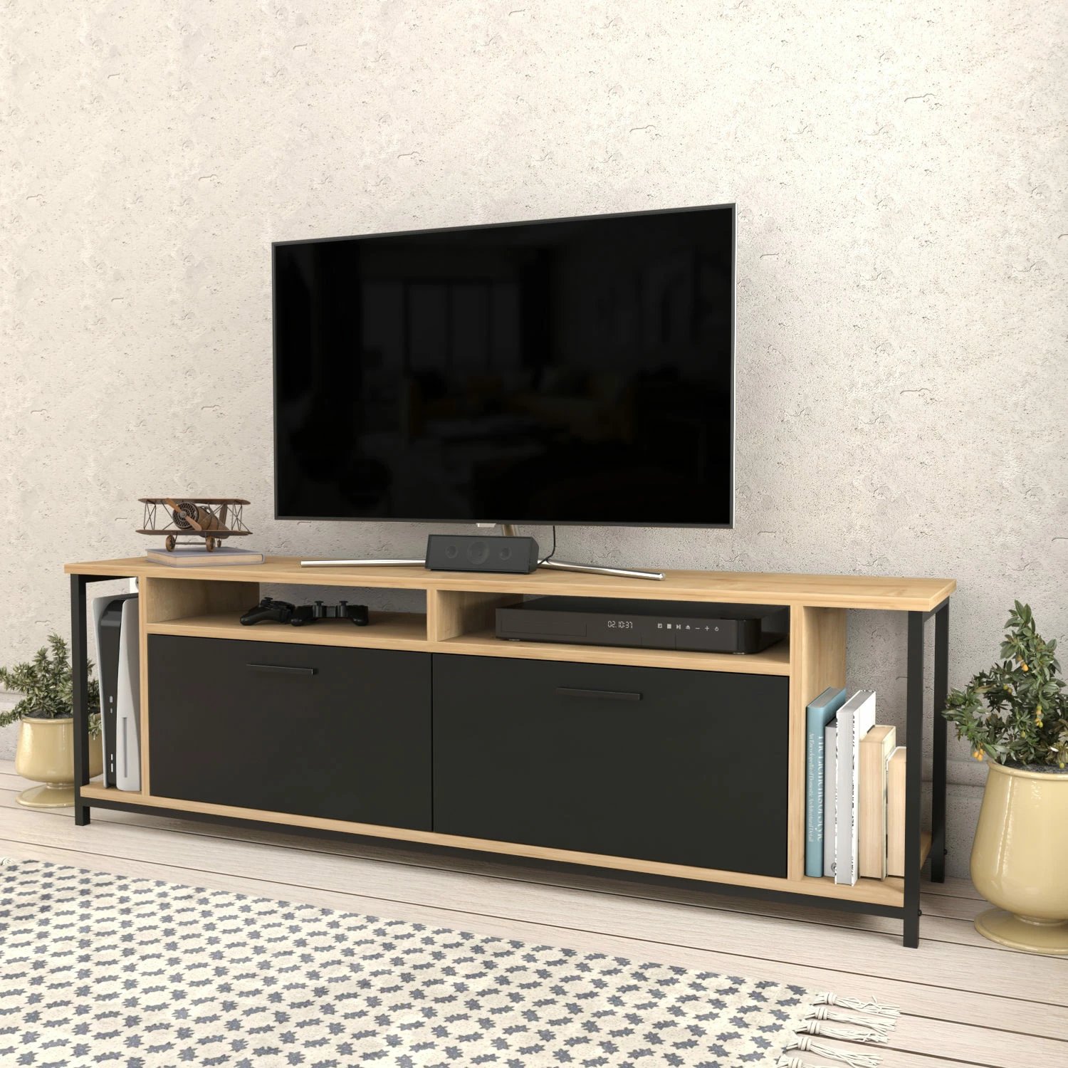 Komodë TV Skye Decor, ngjyrë lis, e zezë, Omar
