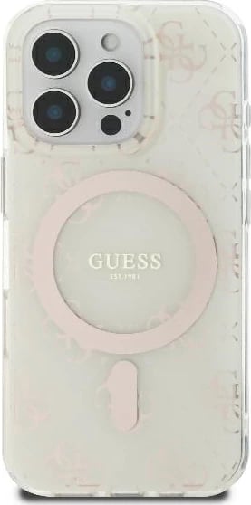 Mbështjellës Guess IML 4G Background MagSafe për iPhone 16 Pro, Bardhë