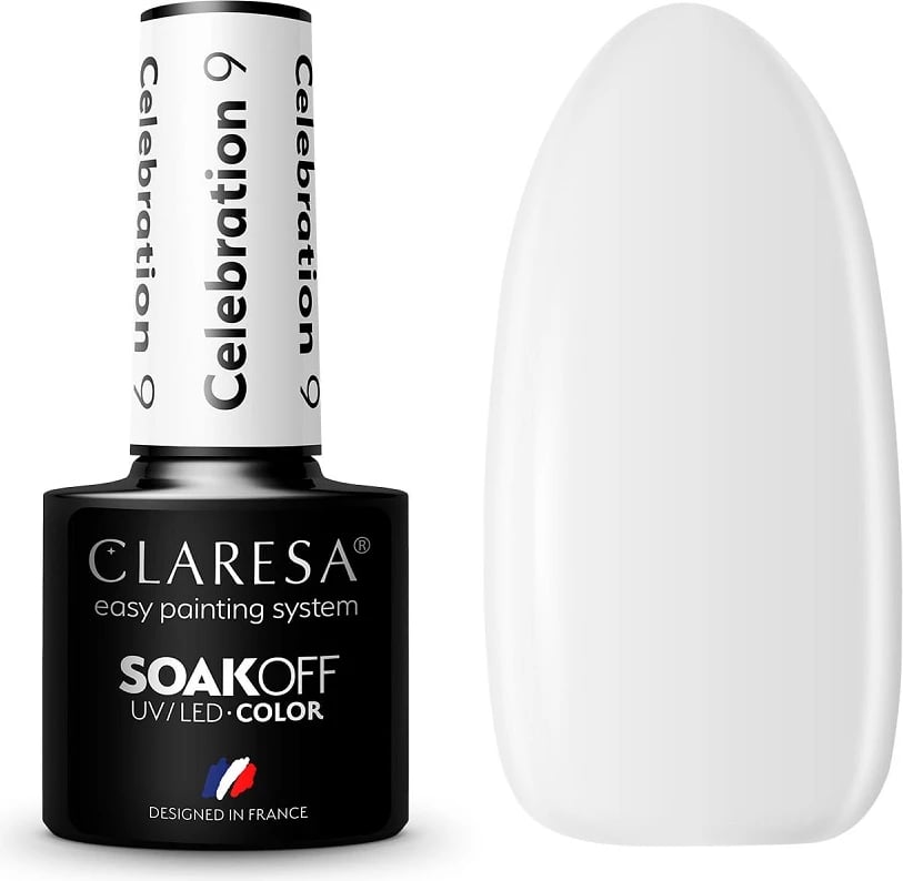 Llak për thonj Claresa Celebration Hybrid 9 për femra, 5g, ngjyrë e bardhë e tejdukshme