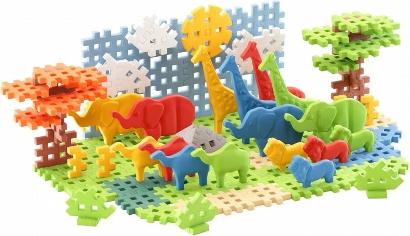 Set lodrash ndërtimi Marioinex Mini Waffle Blocks Savannah Animals, 100 pjesë