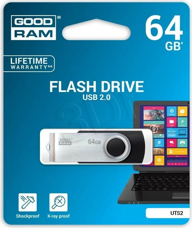 Pendrive GOODRAM TWISTER 64GB, USB 2.0, zi/argjendtë