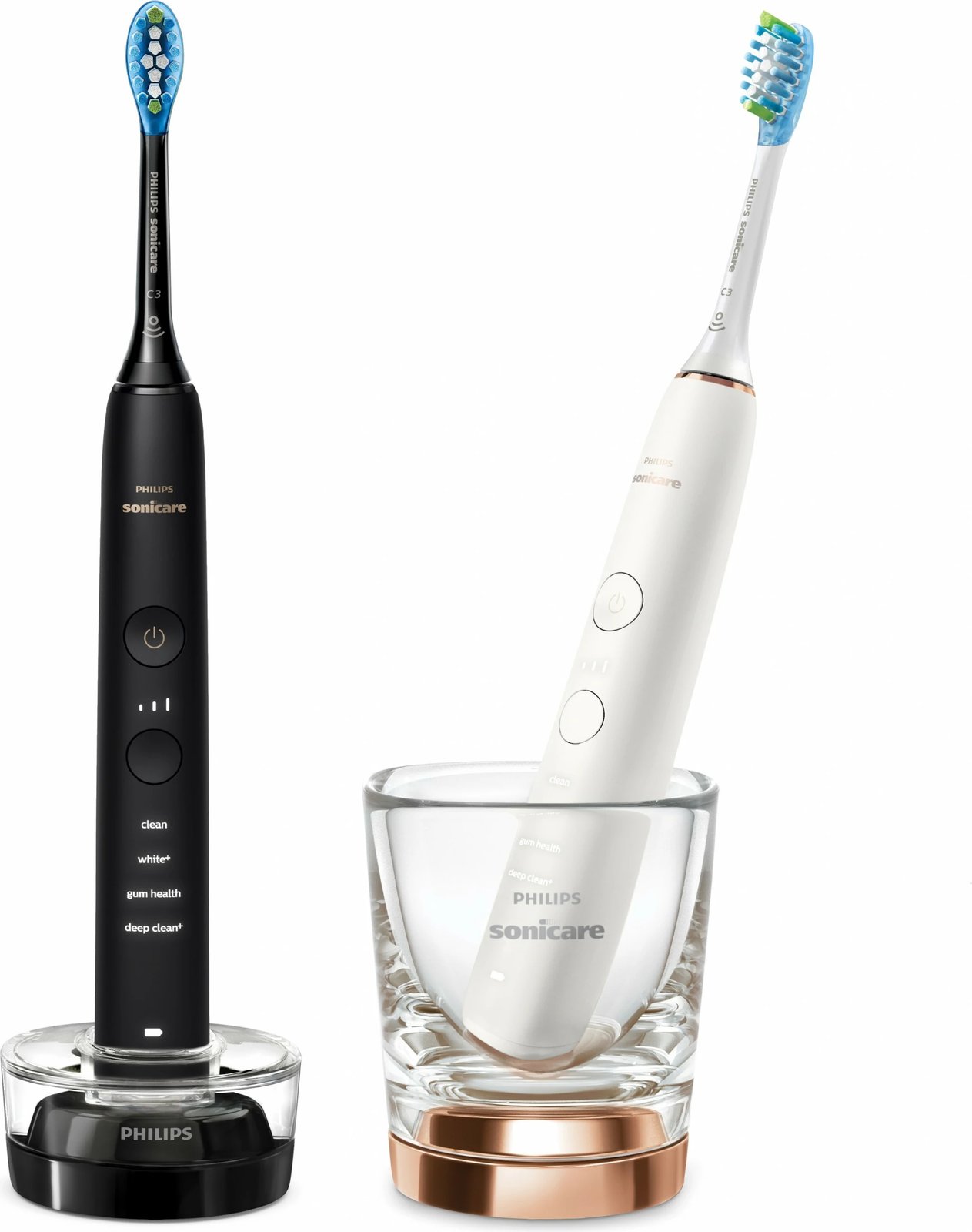 Furçë dhëmbësh elektrike Philips DiamondClean 9000 HX9914/57, sonic, 2 copë, me karikues, e zezë dhe e bardhë