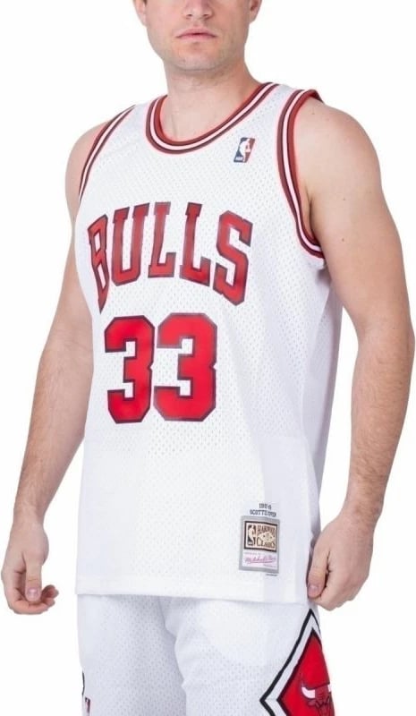 Fanellë Mitchell & Ness Chicago Bulls për meshkuj, e bardhë