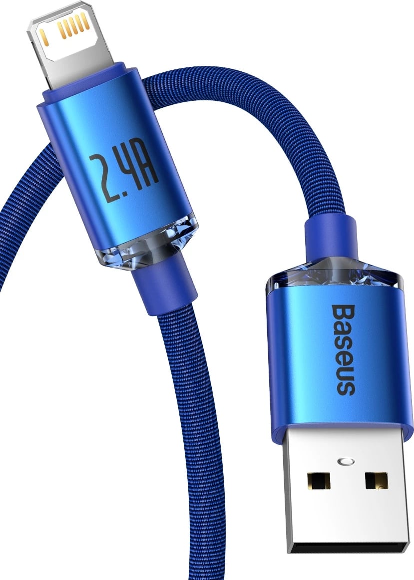 Kabllo USB në Lightning Baseus Crystal Shine, 1.2m, 2.4A, Blu