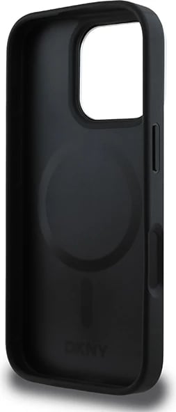 Mbështjellës DKNY Plain Silver Logo MagSafe për iPhone 16 Pro Max, i zi