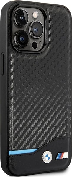 Mbështjellës BMW Leather Carbon për iPhone 13 Pro Max, 6.7", i zi