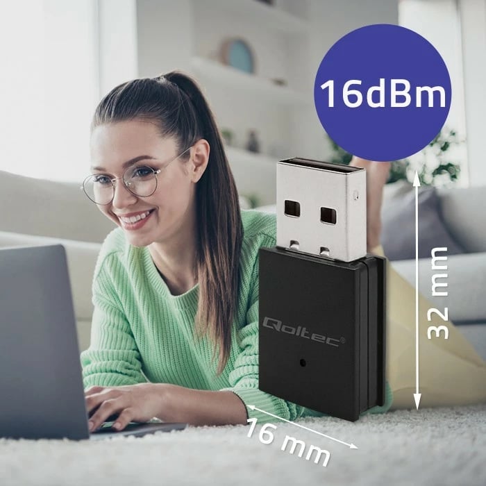 Adapter Wi-Fi/Bluetooth Qoltec 57007, USB, mini, i zi