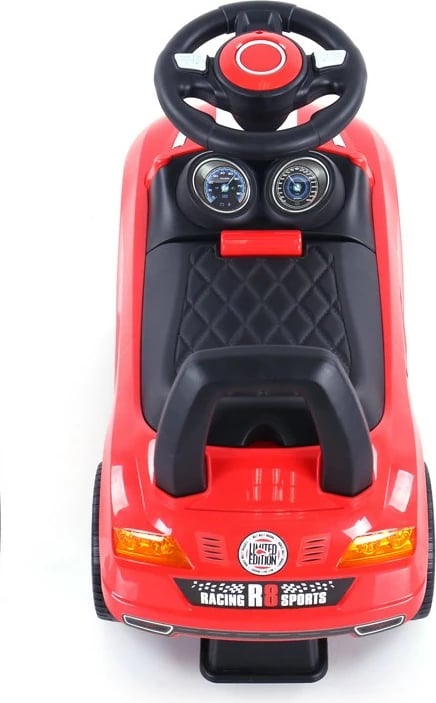 makinë shtytëse për fëmijë, Milly Mally, Racer, me timon interaktiv e 3 melodi, ndalim kundër përmbysjes, bagazh lodrash, deri 25 kg, e bardhë