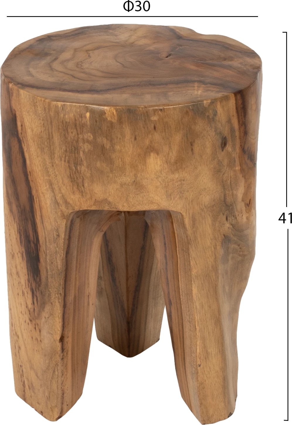 Stol me 3 këmbë, dru teak, ngjyrë natyrale, Φ30x40H cm, FH9349