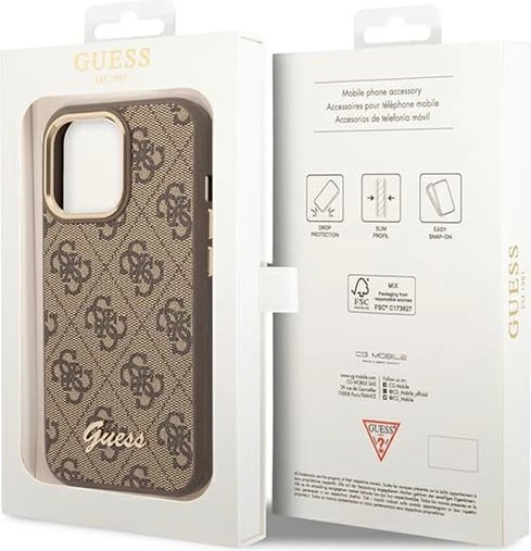 Mbështjellës Guess GUHCP14LHG4SHW për iPhone 14 Pro 6.1", 4G Vintage Gold Logo, Kafe