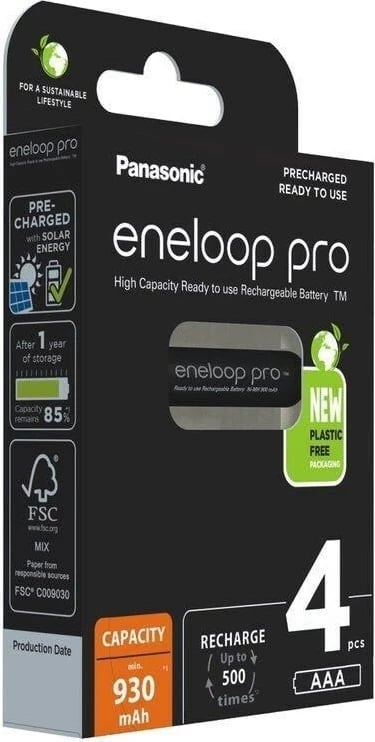 Bateri të rikarikueshme Panasonic Eneloop Pro AAA 930 mAh, 4 copë, Zezë