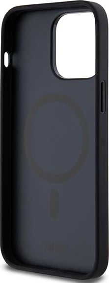 Mbështjellës DKNY Leather Monogram Pattern Metal Logo MagSafe për iPhone 14 Pro Max, Zi