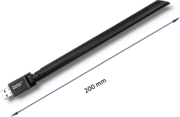 Adapter Wi-Fi USB Qoltec 57001 me antenë të jashtme, i zi