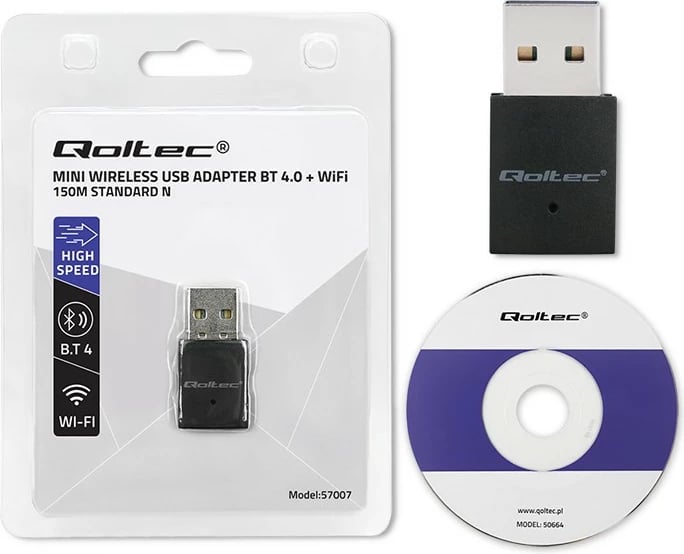 Adapter Wi-Fi/Bluetooth Qoltec 57007, USB, mini, i zi
