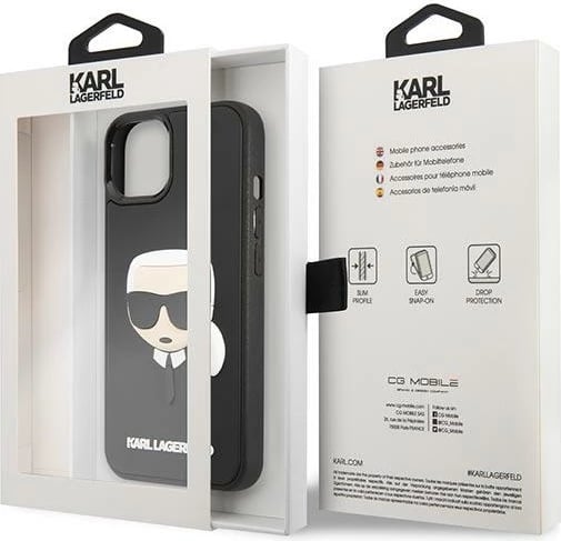Mbështjellës Karl Lagerfeld KLHCP14MKH3DBK për iPhone 14 Plus 6.7", i zi, hardcase 3D Rubber Karl's Head