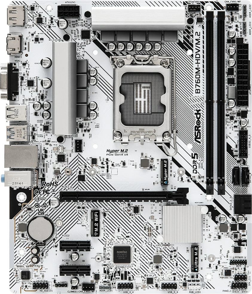 Pllakë amë Asrock B760M-HDV/M.2, Socket LGA 1700, micro ATX, DDR5, Bardhë