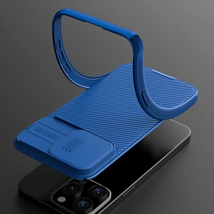 Mbështjellës Nillkin CamShield Pro Magnetic për iPhone 15 Plus, me kapak kamere, Kaltër