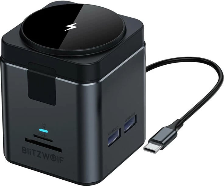 Kasë docking Blitzwolf BW-TH17 9-në-1 me karikues wireless 15W, Alumini, USB-C, E zezë