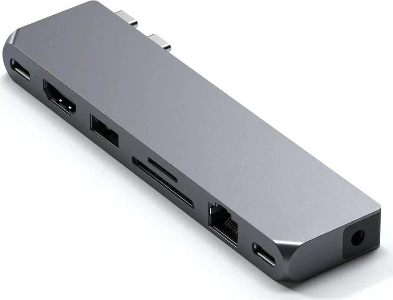 Hub USB-C Satechi Pro Max për MacBook, 2x USB-C, USB-A, 4K HDMI, lexues kartelash micro/SD, Ethernet, port jack, ngjyrë gri e yllit