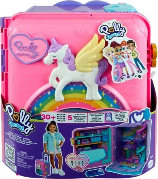 Set lodrash Polly Pocket Mattel HKV43 Vacation Resort me 4 kukulla dhe 1 veturë, rozë