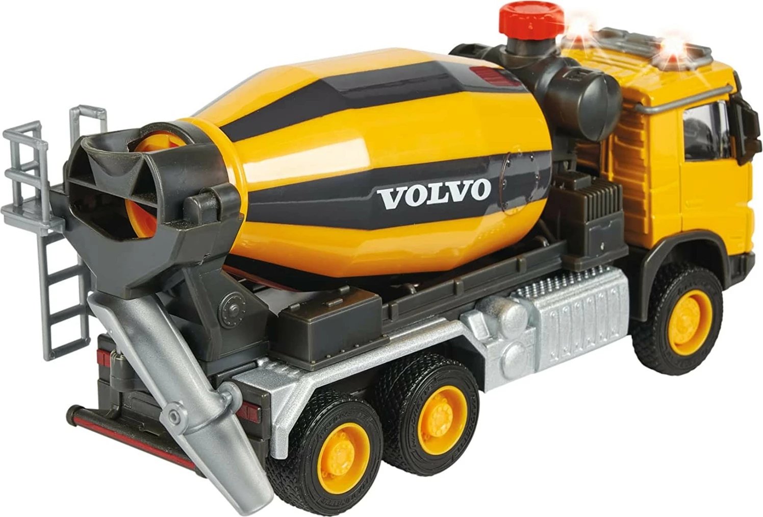 Lodër kamion mikser betoni Majorette Volvo Grand, 19 cm, me drita e zëra, verdhë/portokalli/zezë