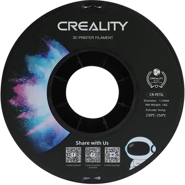 Filament 3D Creality CR-PETG, 1.75 mm, 1 kg, e zezë