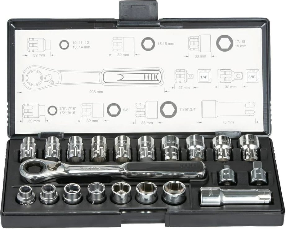 Set soketash dhe çelësash MAKITA me adapter 21 pjesë