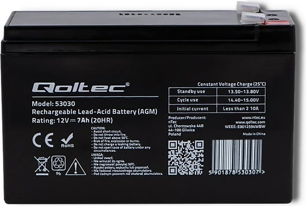 Bateri Qoltec 53030 AMG, 12V, e zezë