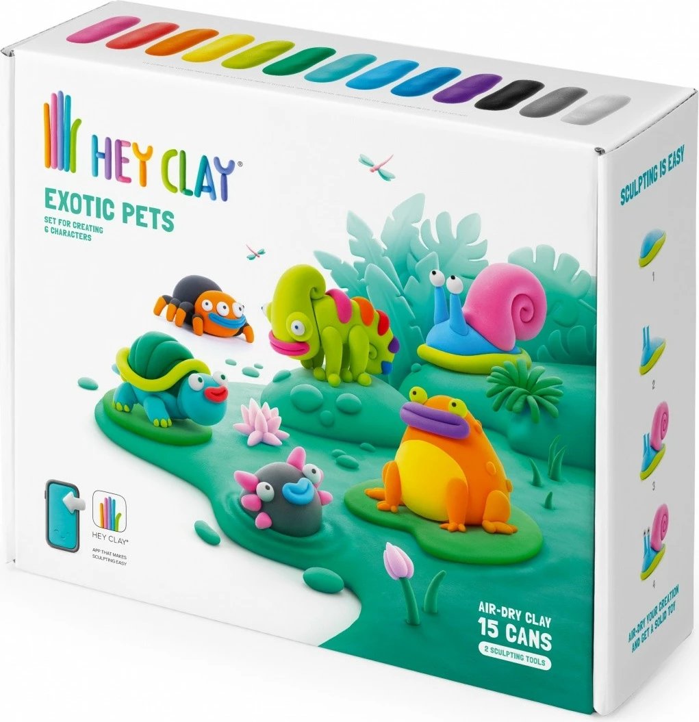 Set modelimi Hey Clay, Tm Toys, 15 kanaçe, 13 ngjyra, kafshë ekzotike