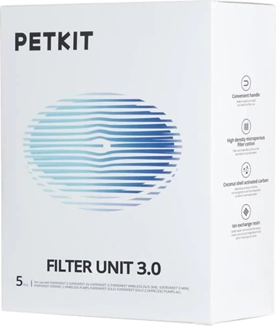 Filtra zëvendësues për fontanë PetKit Eversweet, 5 copë, Bardhë