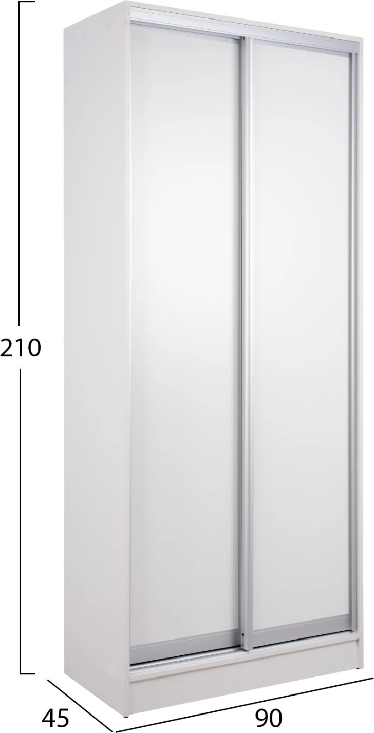 Dollap rrëshqitës, melaminë, 90x45x210 cm, i bardhë, 2 dyer, FH2436.03