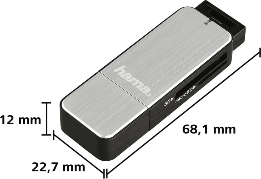 Lexues kartelash Hama 123900 SD/microSD USB 3.0, Argjendtë e Zi