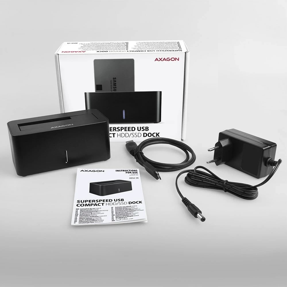 Stacion dokimi AXAGON ADSA-SN, USB 3.2 Gen 1, Alumini, Zi