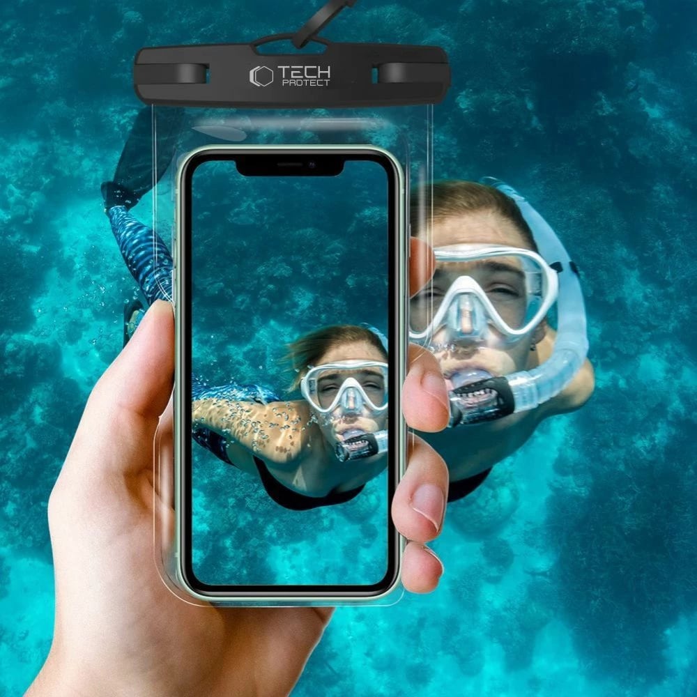 Mbështjellës universal i papërshkueshëm nga uji për celular Tech-Protect UWC7, deri 6.9", i zi