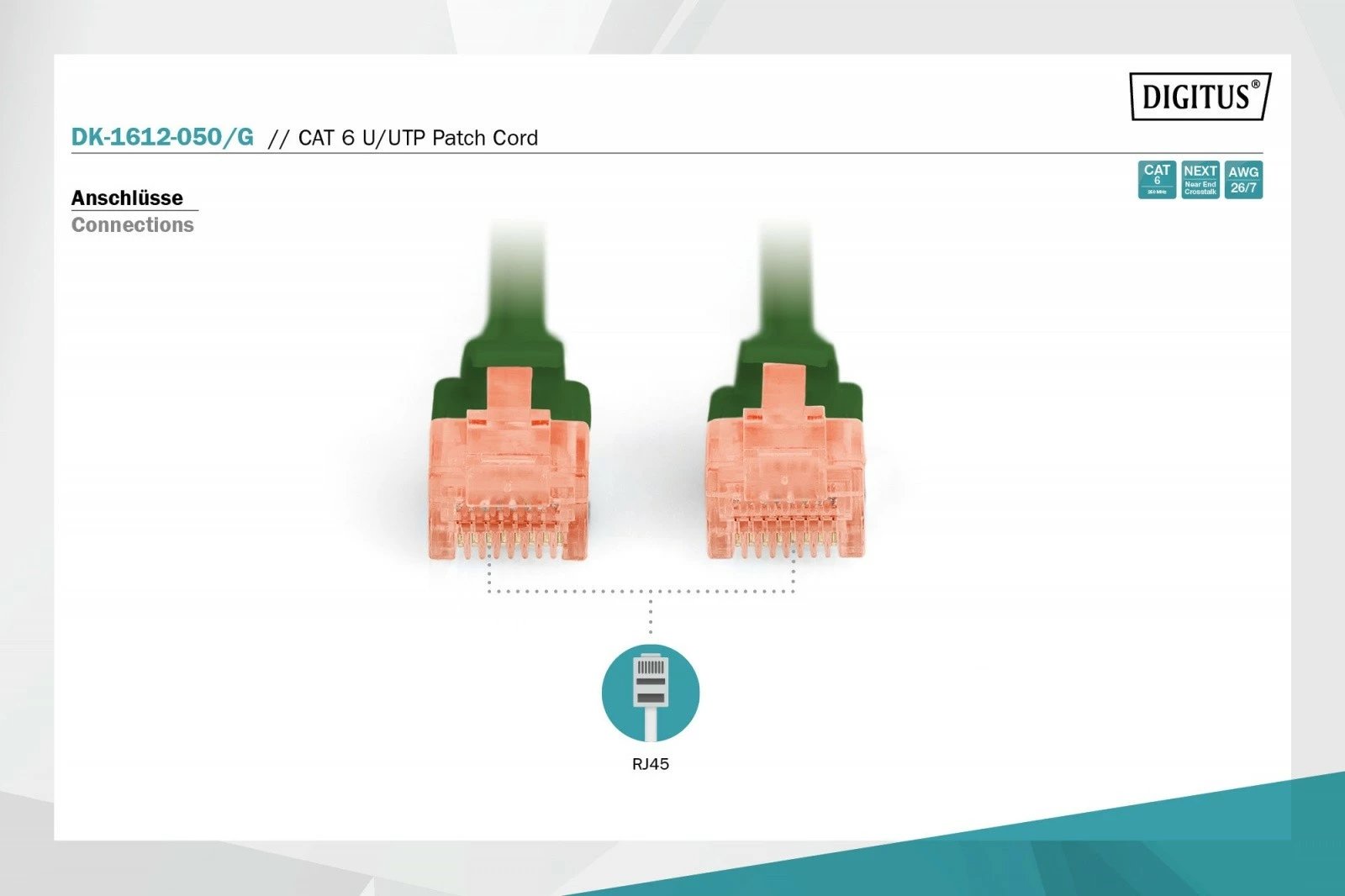 Kabllo rrjeti Digitus CAT 6, 5m, U/UTP, RJ45 mashkull-mashkull, Gjelbër