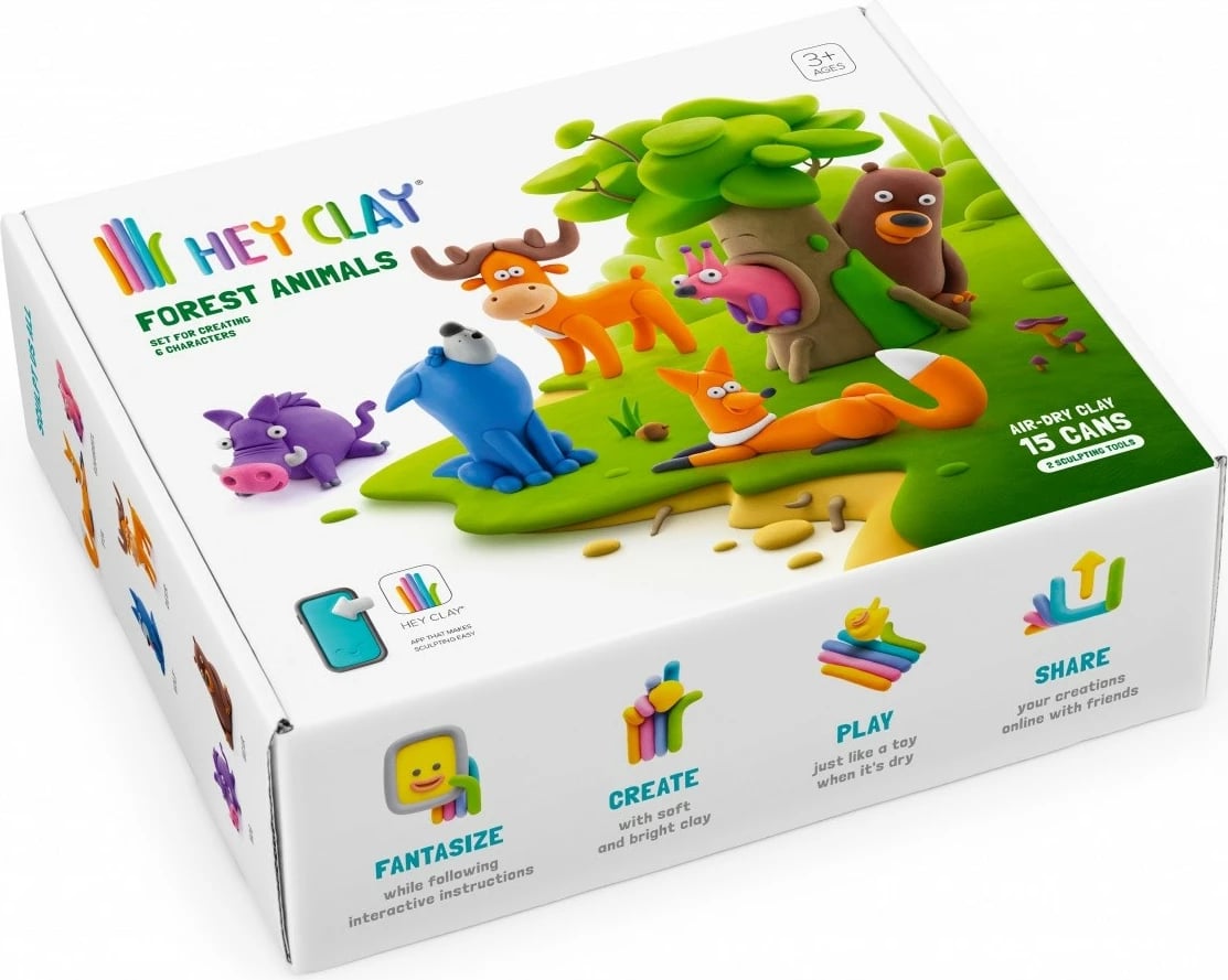 Set modelimi Hey Clay Forest Animals, Tm Toys, 15 kanaçe, me 2 vegla, shumëngjyrëshe