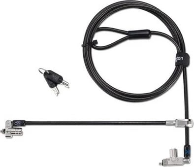 Kensington kabëll sigurie për laptop Slim N17 2.0, me çelës, dy koka, për slot wedge, çelik, zi/argjend