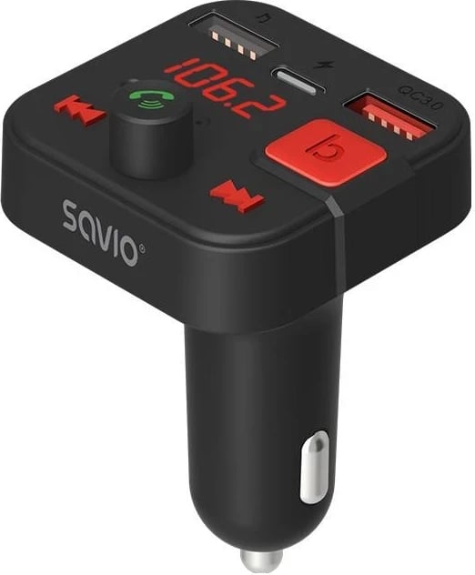 Transmiter FM Savio TR-15, Bluetooth, 2 x USB 2.0, e zezë