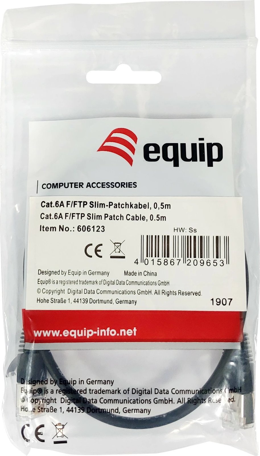 Kabllo rrjeti EQUIP Cat6a F/FTP Slim 0.5m e zezë