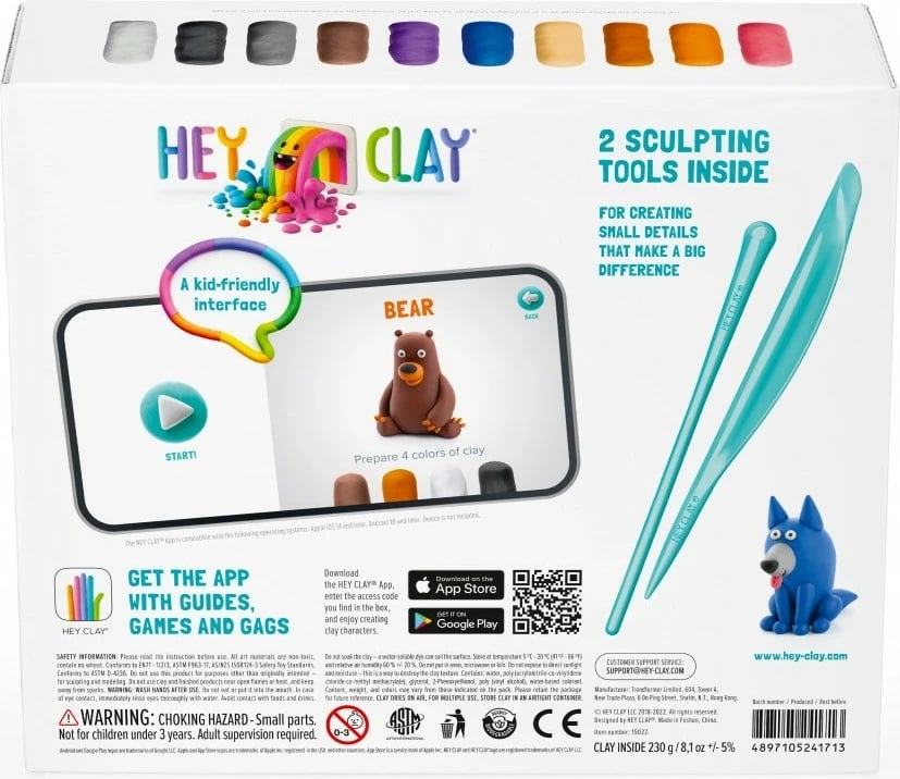 Set modelimi Hey Clay Forest Animals, Tm Toys, 15 kanaçe, me 2 vegla, shumëngjyrëshe